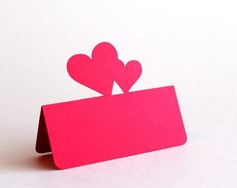 Double Heart Place Cards, Valentines Day wedding, Wedding place card, Wedding escort card,