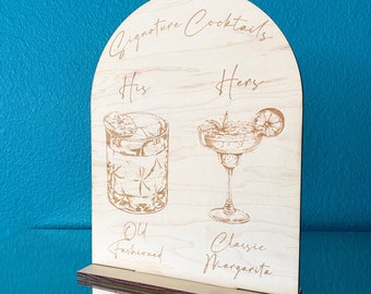 Modern Arched Wood Drink Menu, Signature Cocktails, Bar Menu, Wedding Drink Menu, Custom Drink Menu, His and Hers drink menu