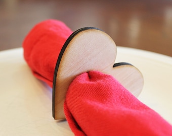 Heart Wood Napkin Rings, Valentine's Day, Laser Cut Set of 4, 8, 12, Large Size