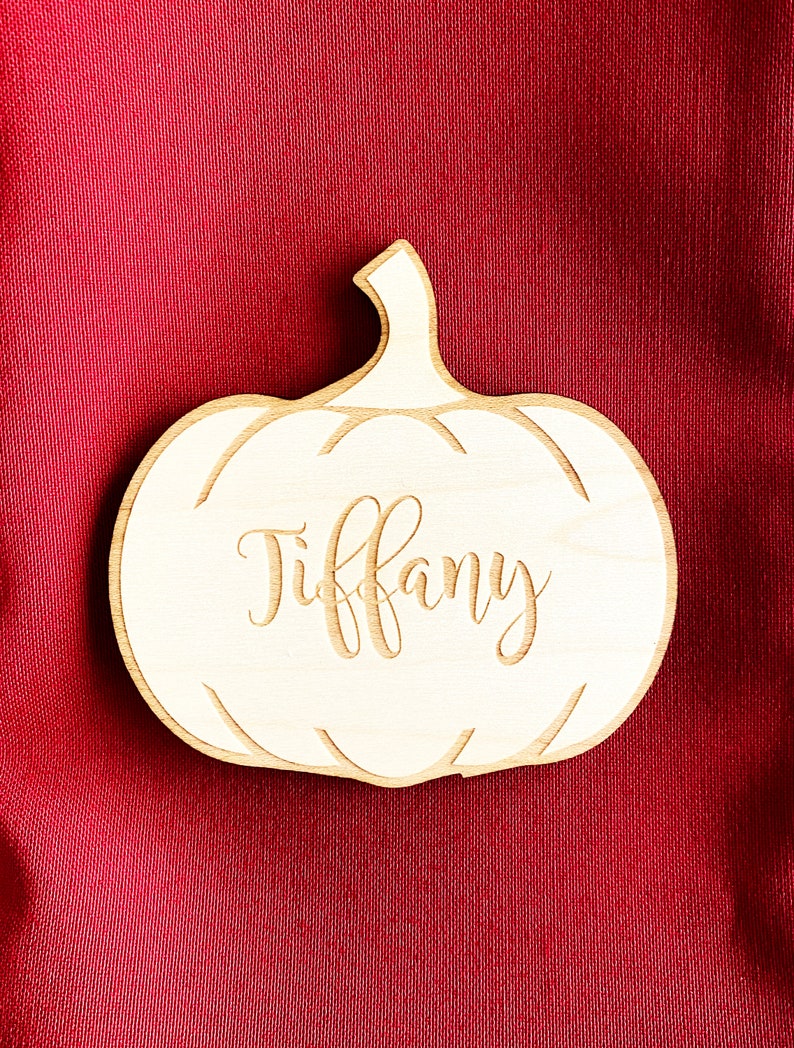 Pumpkin Wood Engraved Place Cards, Thanksgiving Place Cards, Thanksgiving Escort Cards, Pumpkin place cards, Personalized place cards image 3