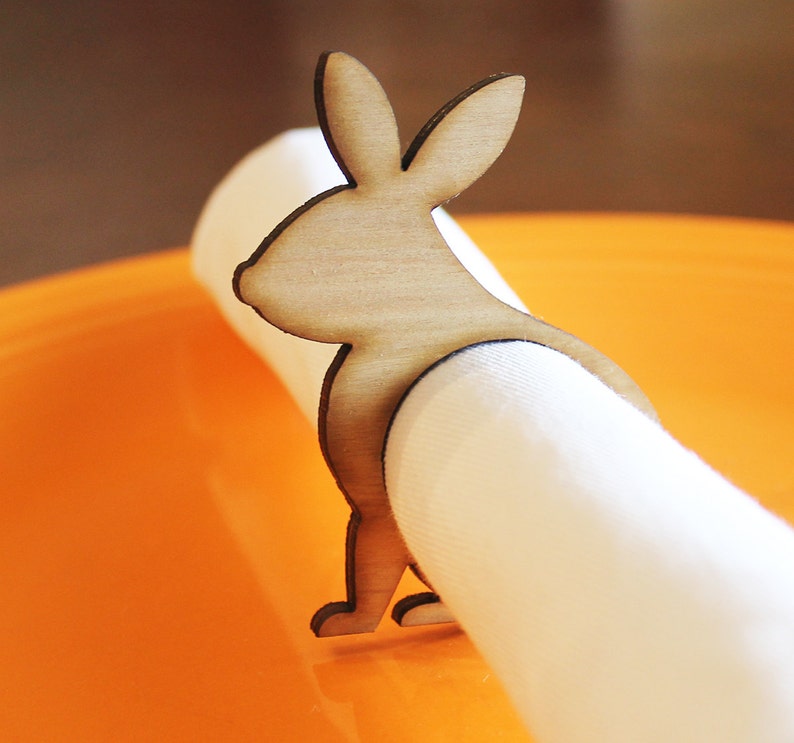 Easter Rabbit Wood Napkin Rings, Easter, Bunny Rabbit, Easter Bunny, Laser Cut Set of 4, 8, 12, Large Size image 1