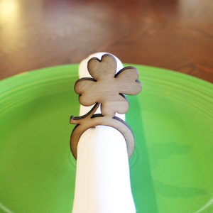 Shamrock Wood Napkin Rings, St. Patricks's Day, Laser Cut Set of 4, 6, 8, 12 image 3