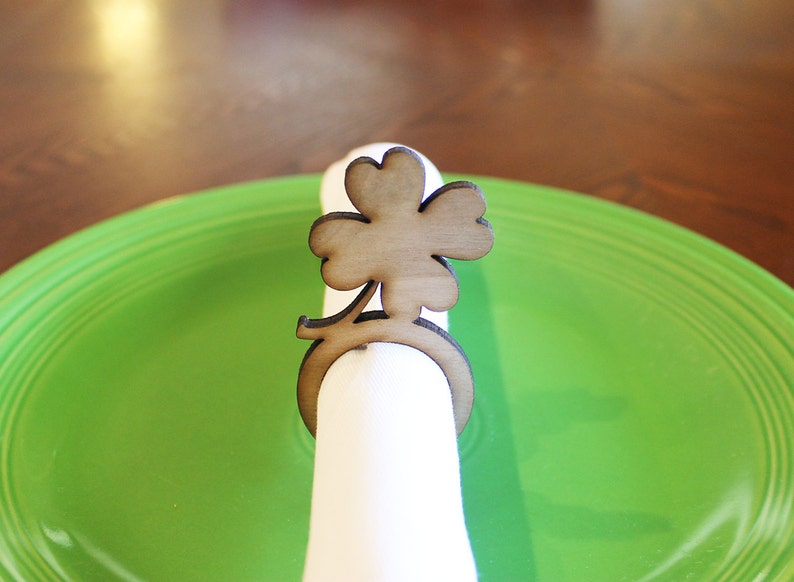 Shamrock Wood Napkin Rings, St. Patricks's Day, Laser Cut Set of 4, 6, 8, 12 image 3