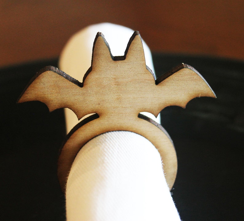 Bat Wood Napkin Rings, Halloween, Halloween Wedding, Laser Cut Set of 4, 8, 12 image 2