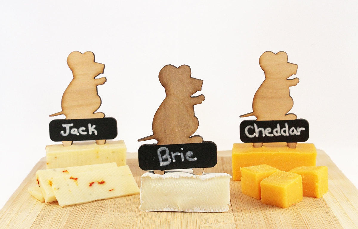 Writeable Mice Cheese Markers Set of 5 - chalkboard, hostess gift, cheese plate, hors d'oeuvres, appetizers