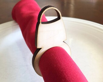 Purse Wood Napkin Rings, Set of 4, 8, 12, Handbag Napkin Rings, Tea Party, Bridal shower, Mother&#39;s Day Lunch, Birthday Dinner Laser Cut