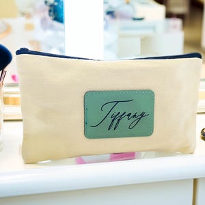 Personalized canvas zipper pouch, personalized make up pouch, bridesmaid gift, personalized pencil pouch,
