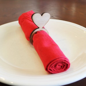 Heart Wood Napkin Rings, Valentine's Day, Laser Cut Set of 4, 8, 12 image 3