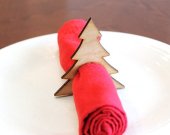 Christmas Tree Wood Napkin Rings, Holiday, Laser Cut Set of 4, 8, 12, Large Size