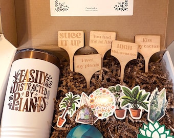 Plant Lover Gift Box: Engraved Tumbler, Funny Plant Stakes & Stickers