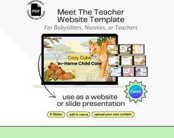 Meet the Teacher Website Template Lion Jungle Safari Zoo Theme Edit Canva Website Customize Nanny Babysitter Portfolio Resume Done For You