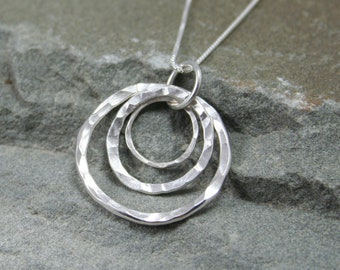 Hammered Tripple Silver Ring Necklace