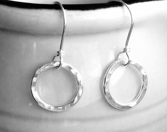 Little hammered sterling silver circle earrings