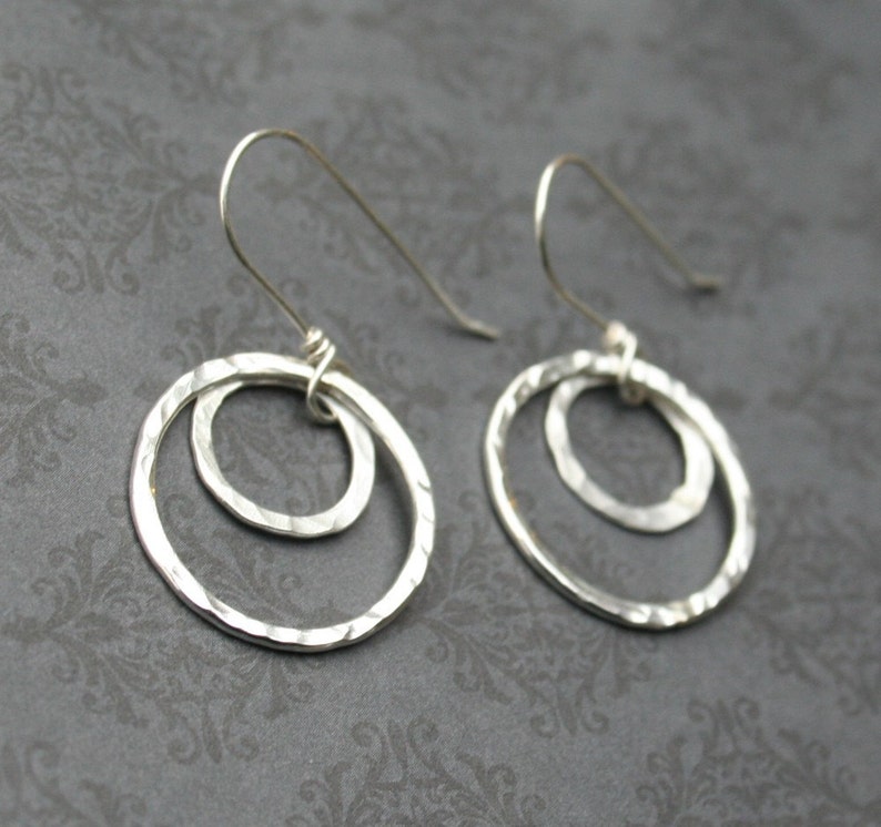 Double Ring Hammered Silver Earrings - Etsy