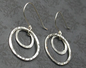 Double Ring Hammered Silver Earrings