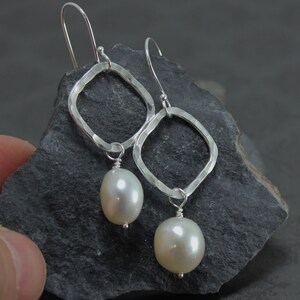 Hammered Sterling Squares with Large Fresh Water Pearls image 2