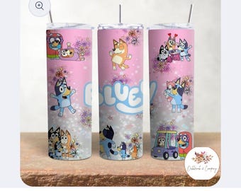 20 oz Pink Bluey Tumbler, Stainless Steel, Insulated Cup, Sublimation Cup, Double wall insulated