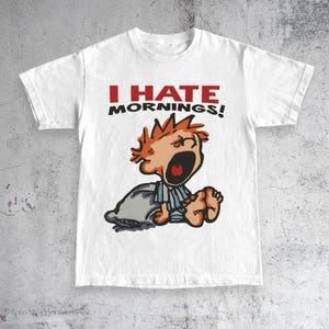 Nienawidzę poranków Koszulka graficzna, Streetwear Slogan T-shirt, Zabawna modna koszulka internetowa, Viral w stylu Y2K, Unisex koszulka z kreskówek, Niepowtarzalny prezent