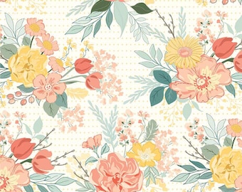 Wide Back New Beginnings Floral Cream Riley Blake 108" Wide Quilt Back Fabric by Half Yard