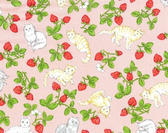 Japanese Fabric Love is Mine Cat and Strawberry Fabric
