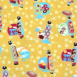 Japanese Fabric Geisha Maiko Sakura Yellow