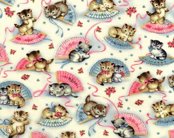 Smitten Kittens Michael Miller Fabric Cat Fabric Kitty Fabric Cream