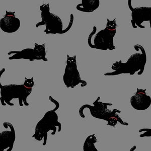 Japanese Fabric Black Cats Cosmo Blackboard Art Gray
