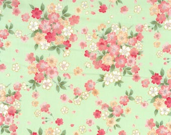 Kokka Sakura Cotton Sheeting Light Green Metallic Accent Japanese Fabric