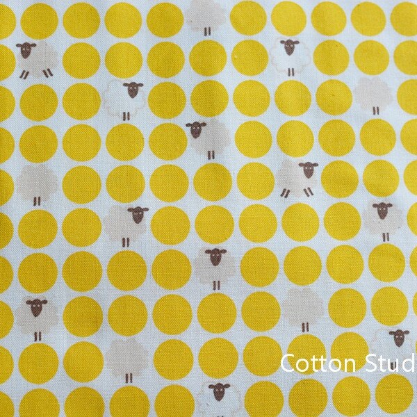 Japanese Fabric Kawaii Sheep Polka Dot Yellow 1/2 Yard