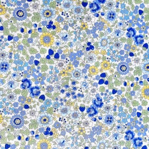Japanese Fabric Bloom Garden Retro Vintage Blue Flowers