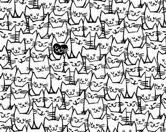 White Packed Cats Windham 108" Wide Quilt Back Cat Fabric by Half Yard