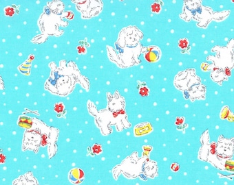 Japanese Fabric Happy Message 30's Cats and Dogs Blue