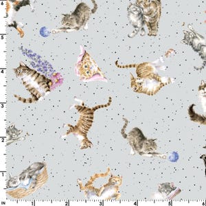 Whiskers & Paws by Hannah Dale Tossed - Cats Gray fabric