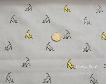 Japanese Fabric Cats Cotton Lawn Gray