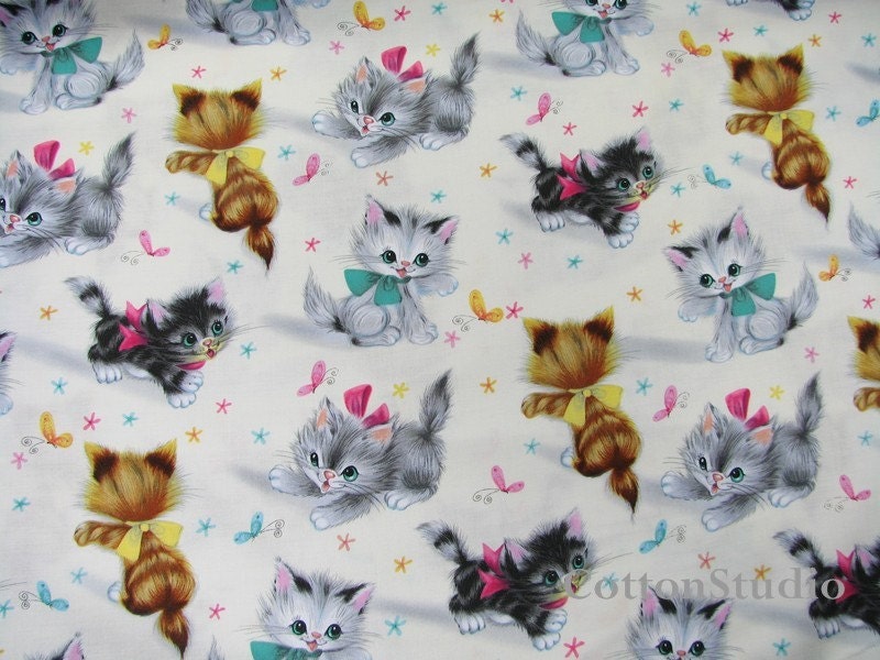 Kitties Michael Miller Fabric Cat Kitten Fabric