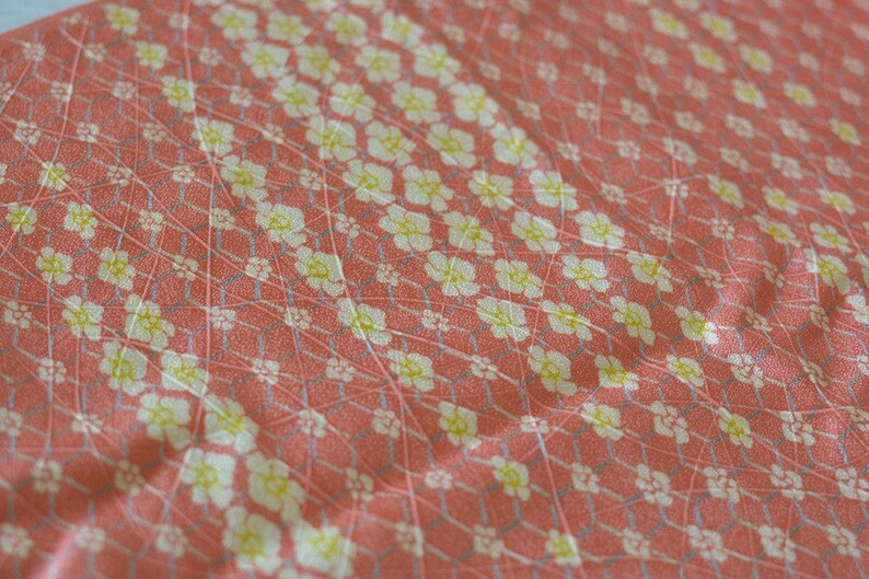 Vintage Japanese Silk Kimono Fabric Flowers Pink Set of 2
