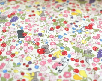 Japanese Fabric Cotton Kobayashi Cats Flowers and Fruits Off White