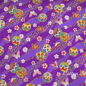 Japanese Fabric Temari Ball Butterfly Sakura on Purple with Metallic Gold