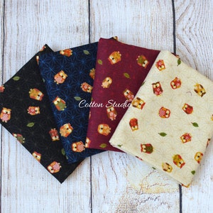 Japanese Fabric Owls Asanoha Hemp Flowers Fat Quarter Bundle Set Clearance