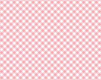 Riley Blake Whimsical Woodland Diagonal Gingham Pink Quilting Fabric