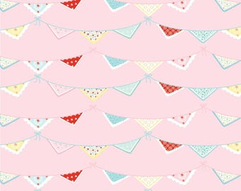 Market Day Poppie Cotton Fabric Bunting Print Pink