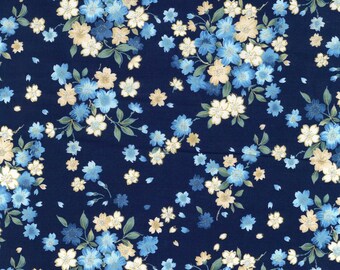 Kokka Sakura Cotton Sheeting Navy Blue Metallic Accent Japanese Fabric