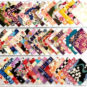 Japanese Fabric Mini Charm pack 2.5&quot; x 2.5&quot; Squares Assortment of All Different Kimono Print Fabrics 42 Pieces