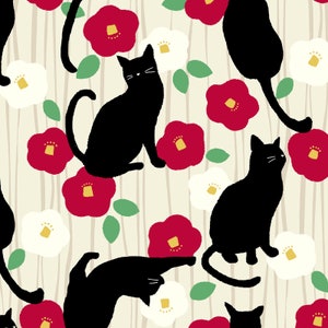 Japanese Fabric Tsubaki and Cat Camellia Cream