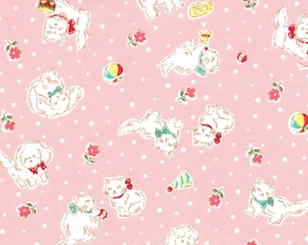 Japanese Fabric Happy Message 30's Cats and Dogs Pink