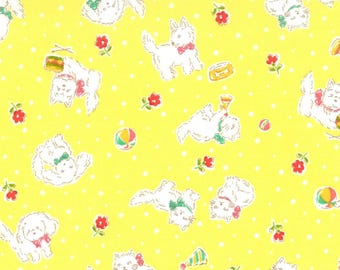 Japanese Fabric Happy Message 30's Cats and Dogs Yellow