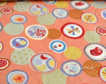 Japanese Fabric Kimono Print Circles on Peach