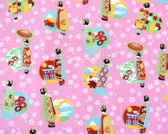 Japanese Fabric Geisha Maiko Sakura Pink