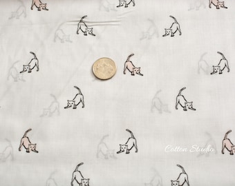 Japanese Fabric Cats Cotton Lawn Beige