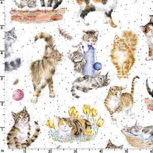 Whiskers & Paws by Hannah Dale Directional - Cats White fabric